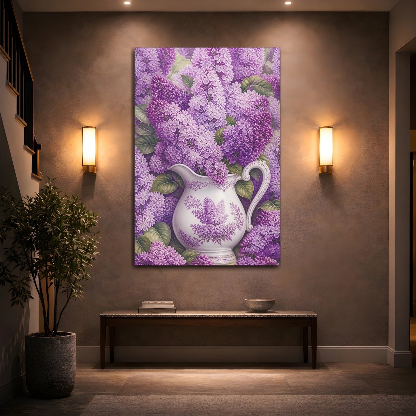 Floral Lilacs Purple Canvas Print – Living Room, Large Wall - YesArtYes
