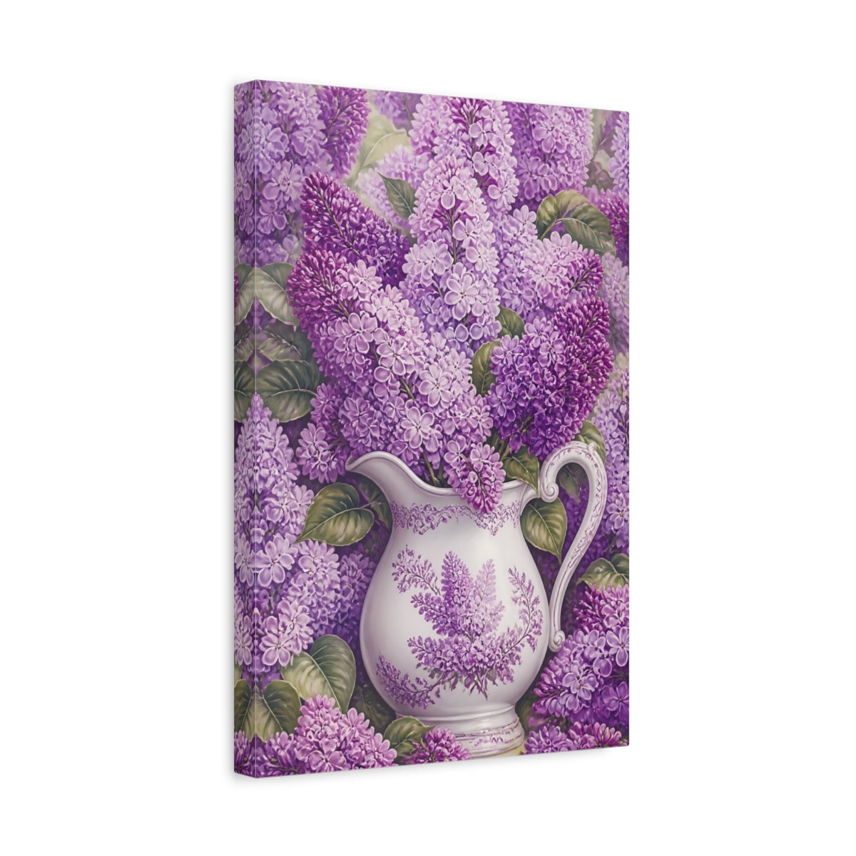 Side Mockup 4. Floral Lilacs Purple Lilac shown as canvas print