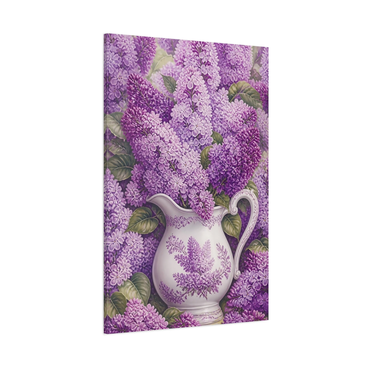 Side Mockup 1. Floral Lilacs Purple Lilac shown as canvas print