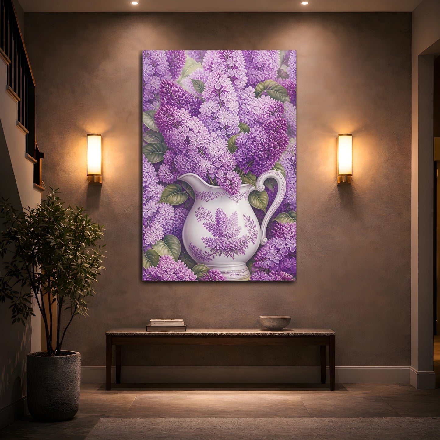 Mockup 2. Floral Lilacs Purple Lilac shown as canvas print