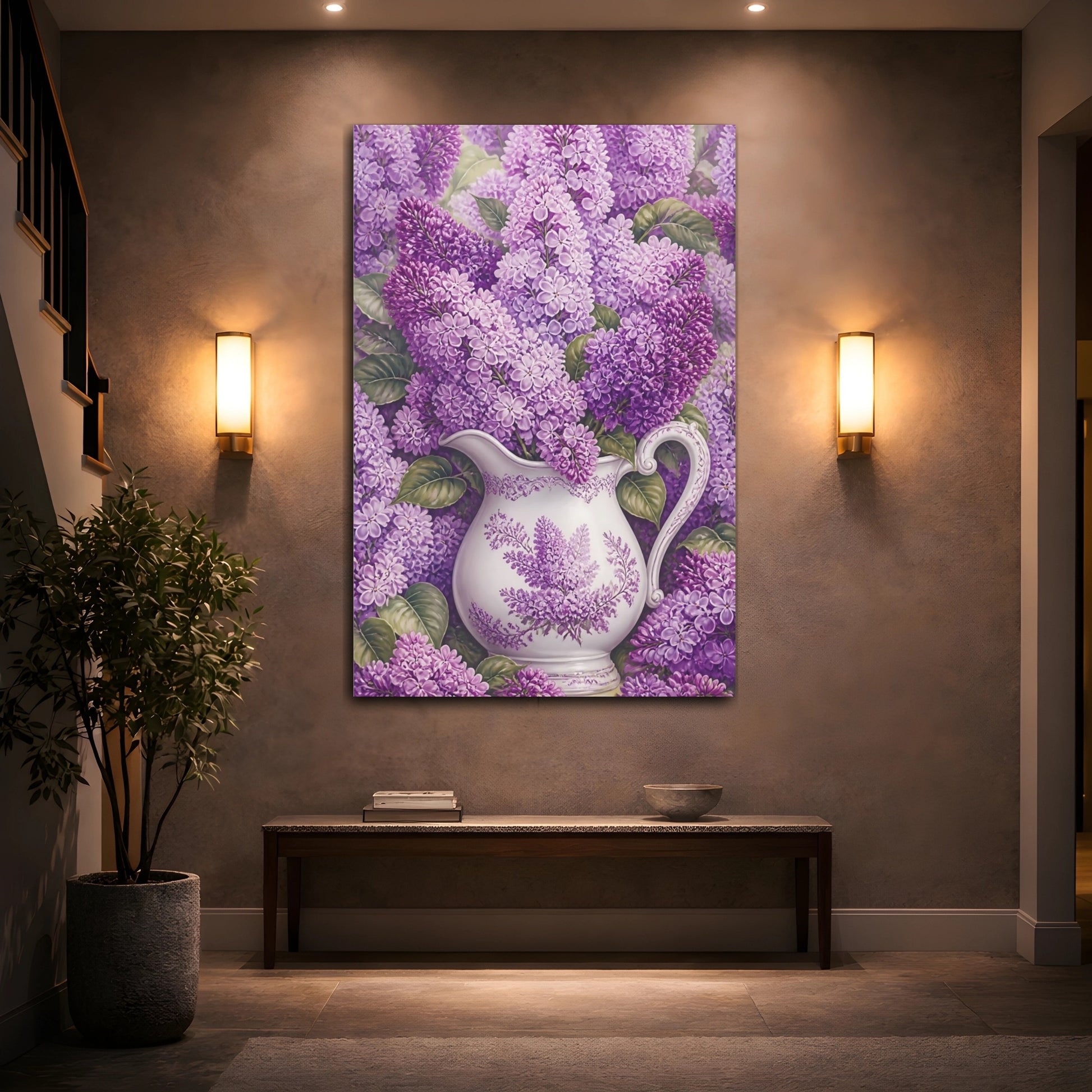 Mockup 2. Floral Lilacs Purple Lilac shown as canvas print