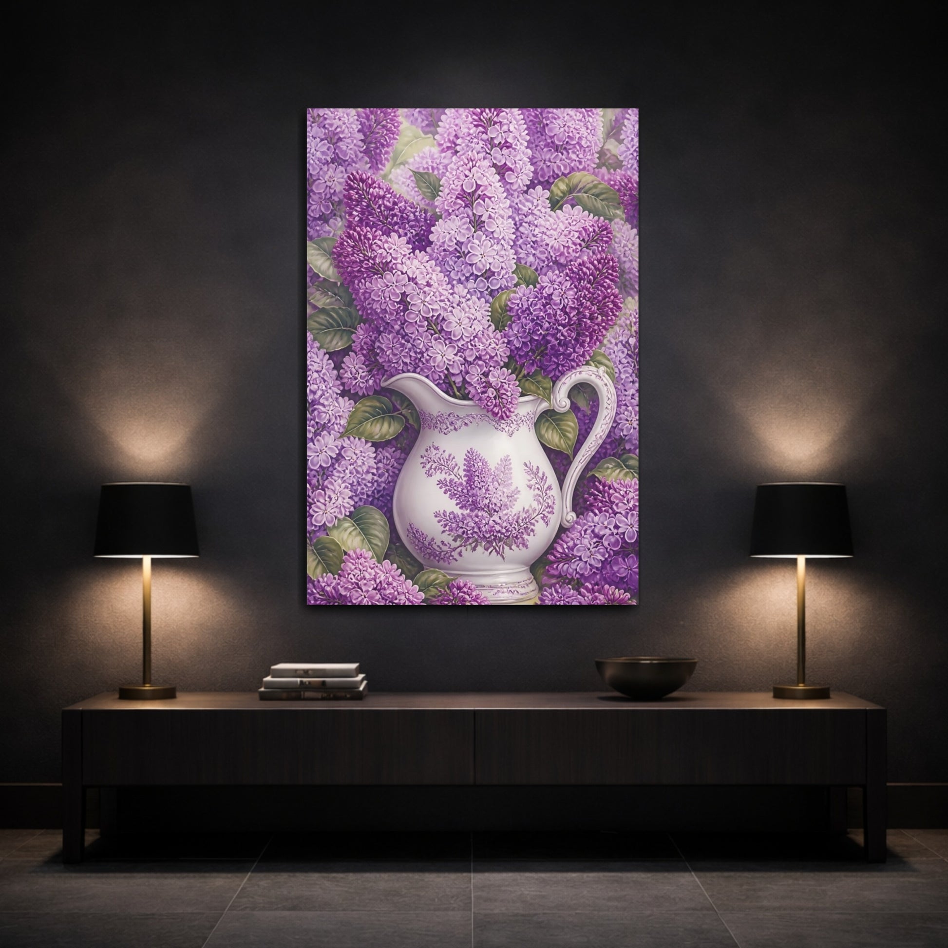 Mockup 3. Floral Lilacs Purple Lilac shown as canvas print