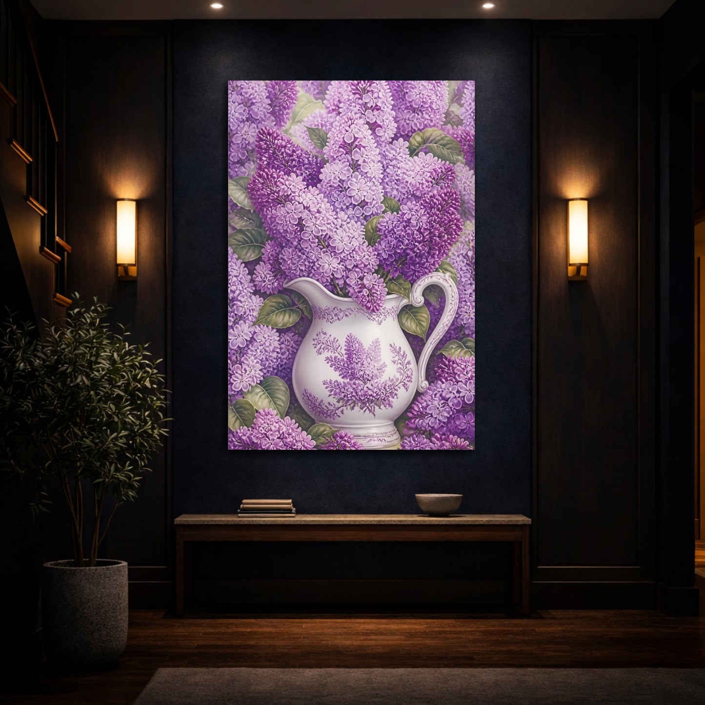 Mockup 4. Floral Lilacs Purple Lilac shown as canvas print