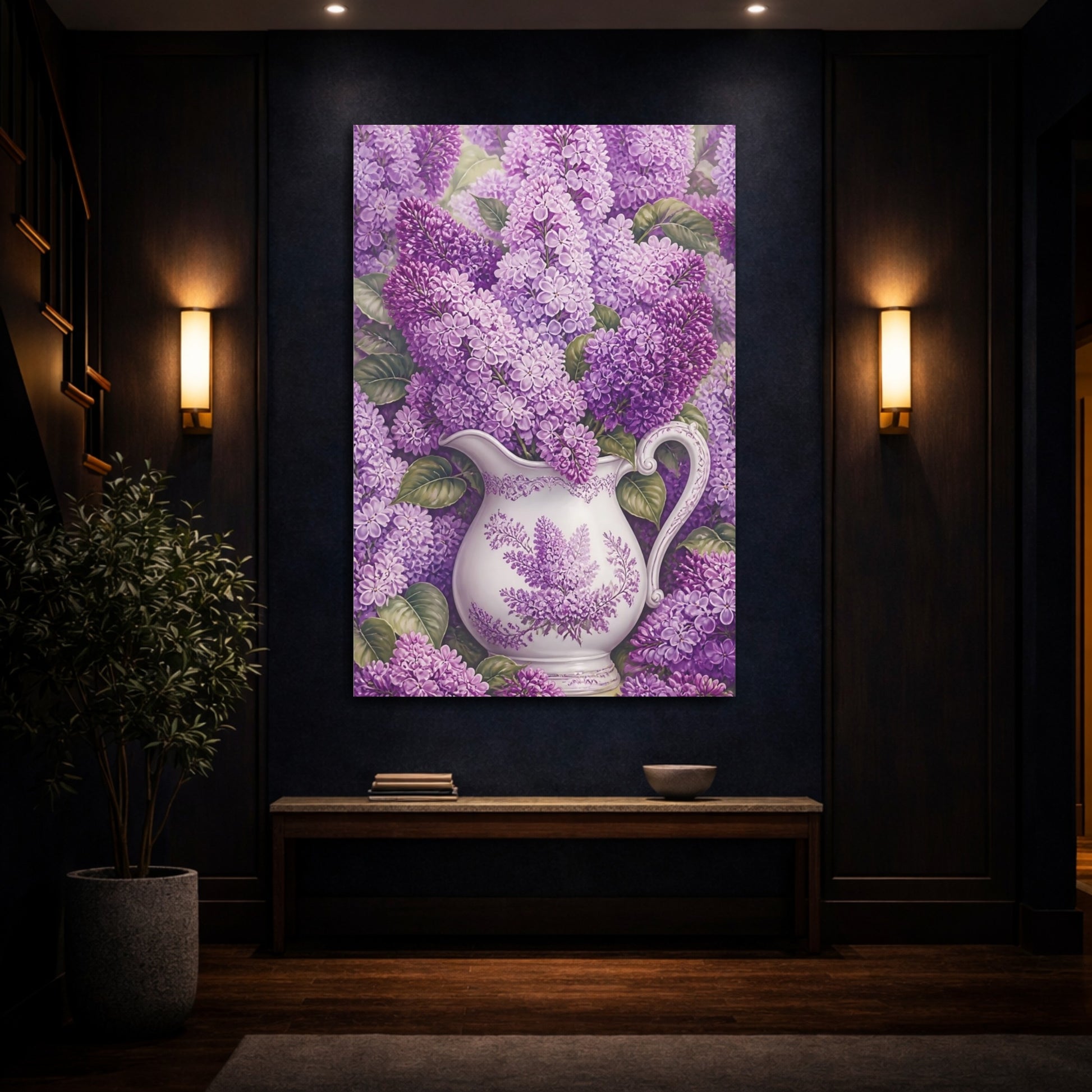 Mockup 4. Floral Lilacs Purple Lilac shown as canvas print