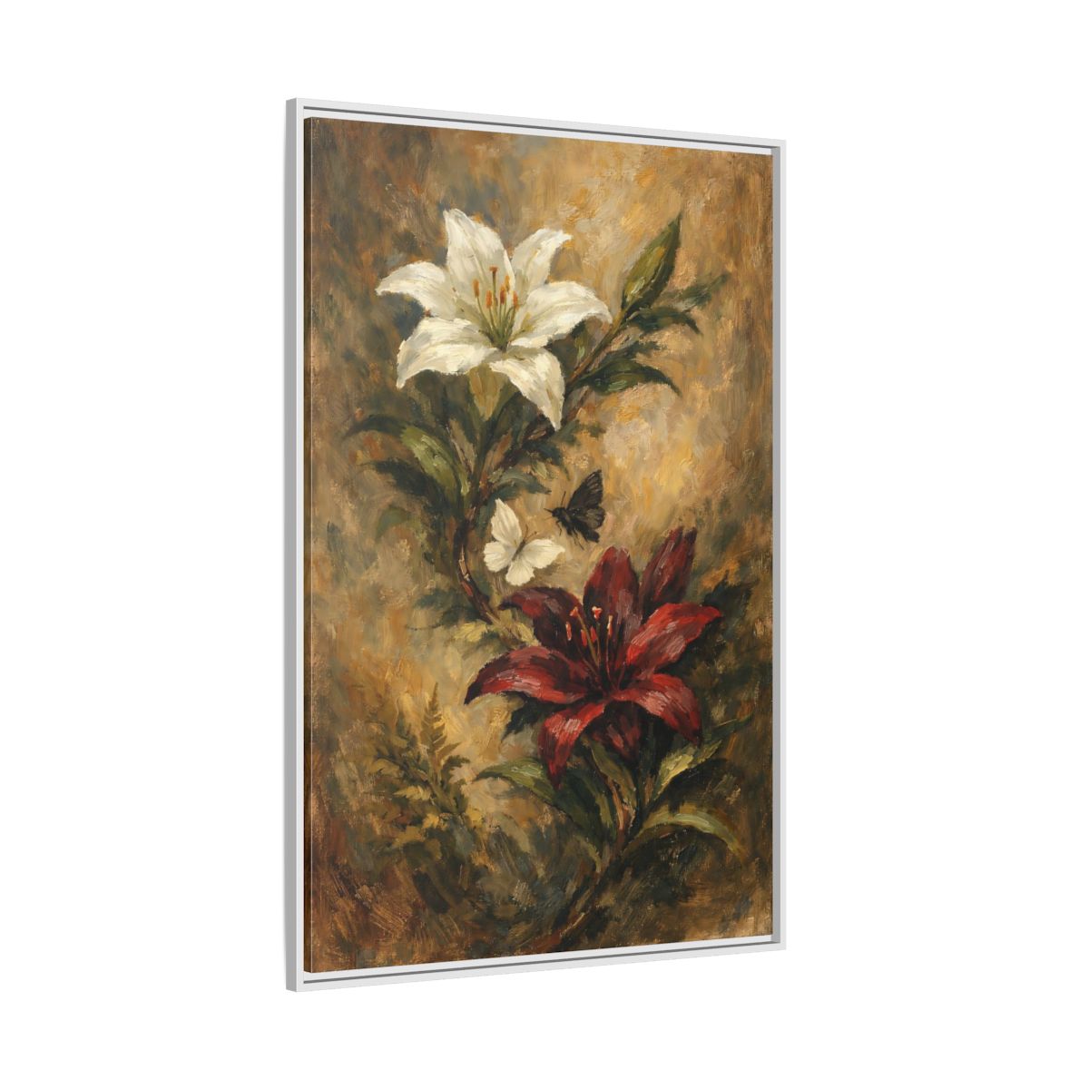 Side Mockup 7. Floral Lilies Vintage Floral shown as stretched canvas wall art