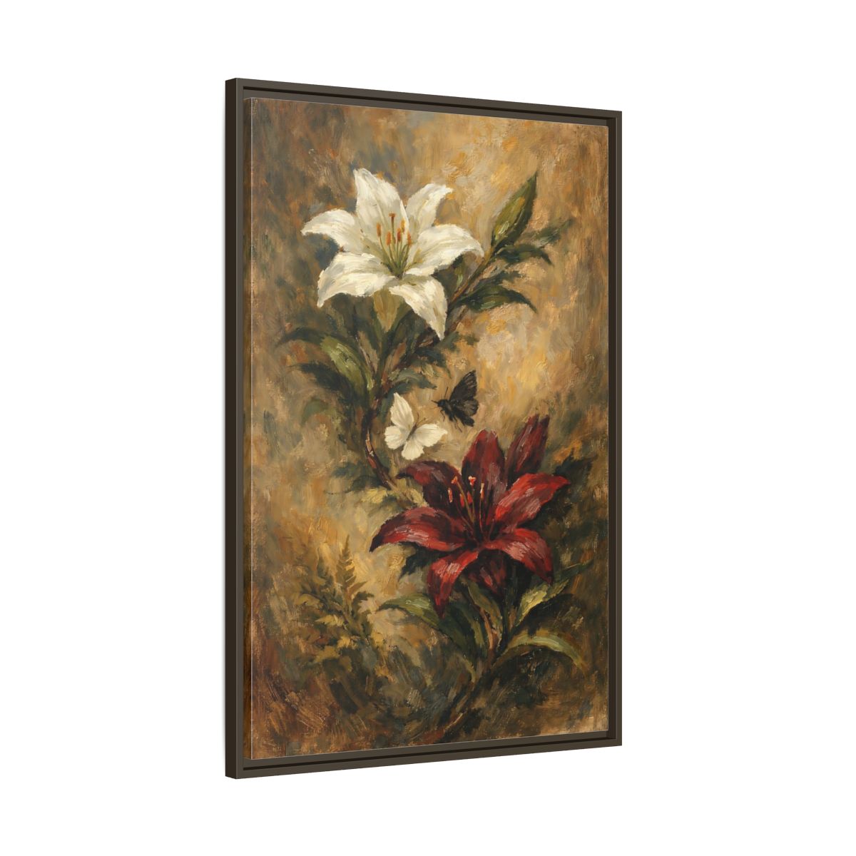 Side Mockup 10. Floral Lilies Vintage Floral shown as stretched canvas wall art