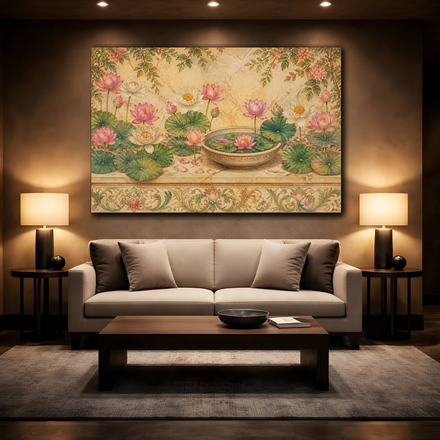 Mockup 2. Floral Lotus Bowl shown as canvas print