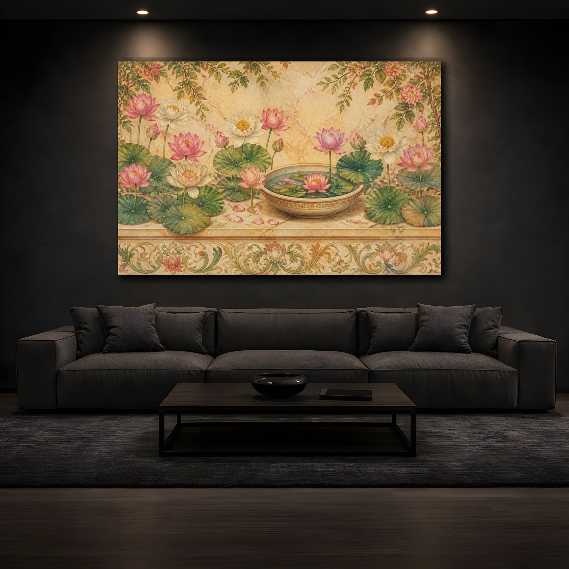 Mockup 3. Floral Lotus Bowl shown as canvas print