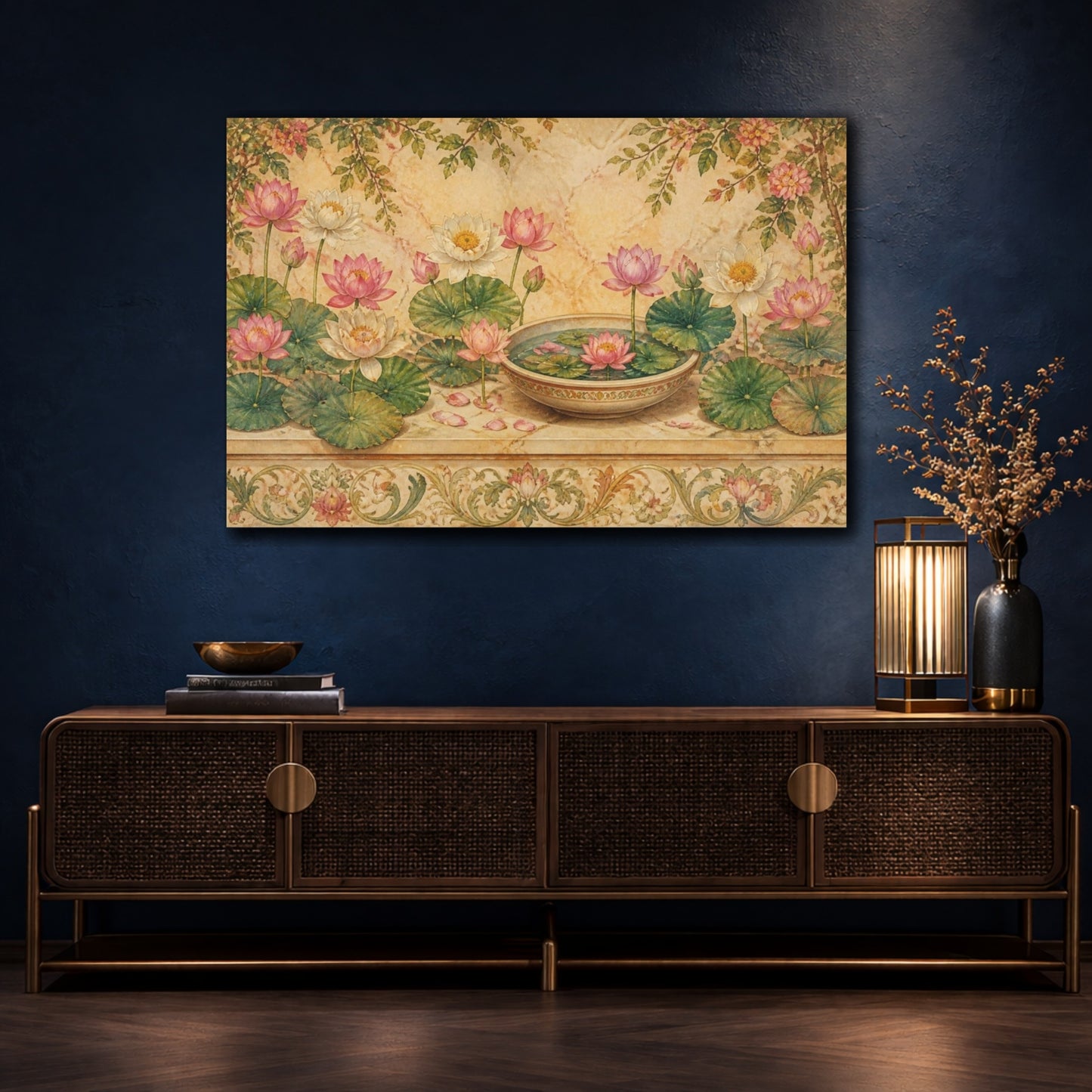 Mockup 4. Floral Lotus Bowl shown as canvas print