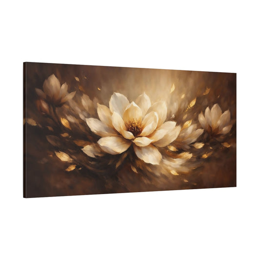 Main Mockup. Floral Lotus Flower Brown Gold Floral shown as stretched canvas wall art