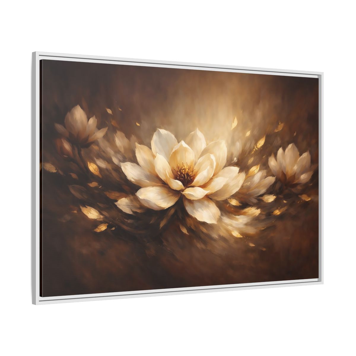Side Mockup 7. Floral Lotus Flower Golden Floral shown as stretched canvas wall art
