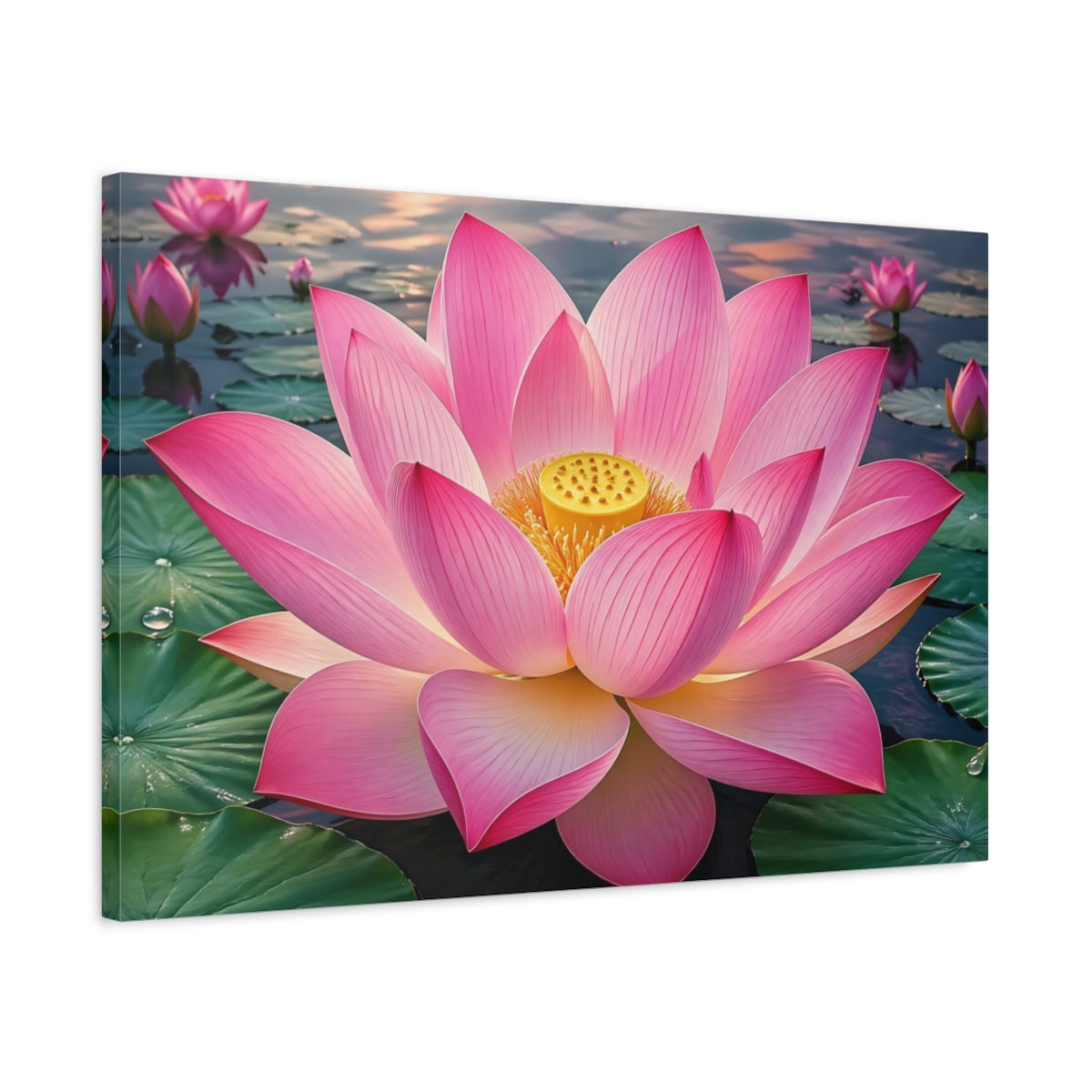 Side Mockup 2. Floral Lotus Flower Pink Lotus shown as stretched canvas wall art
