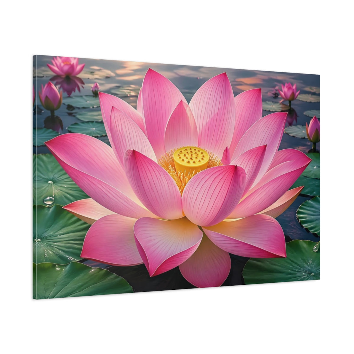 Side Mockup 1. Floral Lotus Flower Pink Lotus shown as stretched canvas wall art
