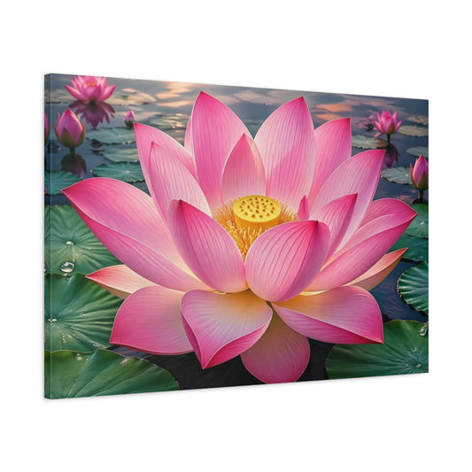 Main Mockup. Floral Lotus Flower Pink Lotus shown as stretched canvas wall art