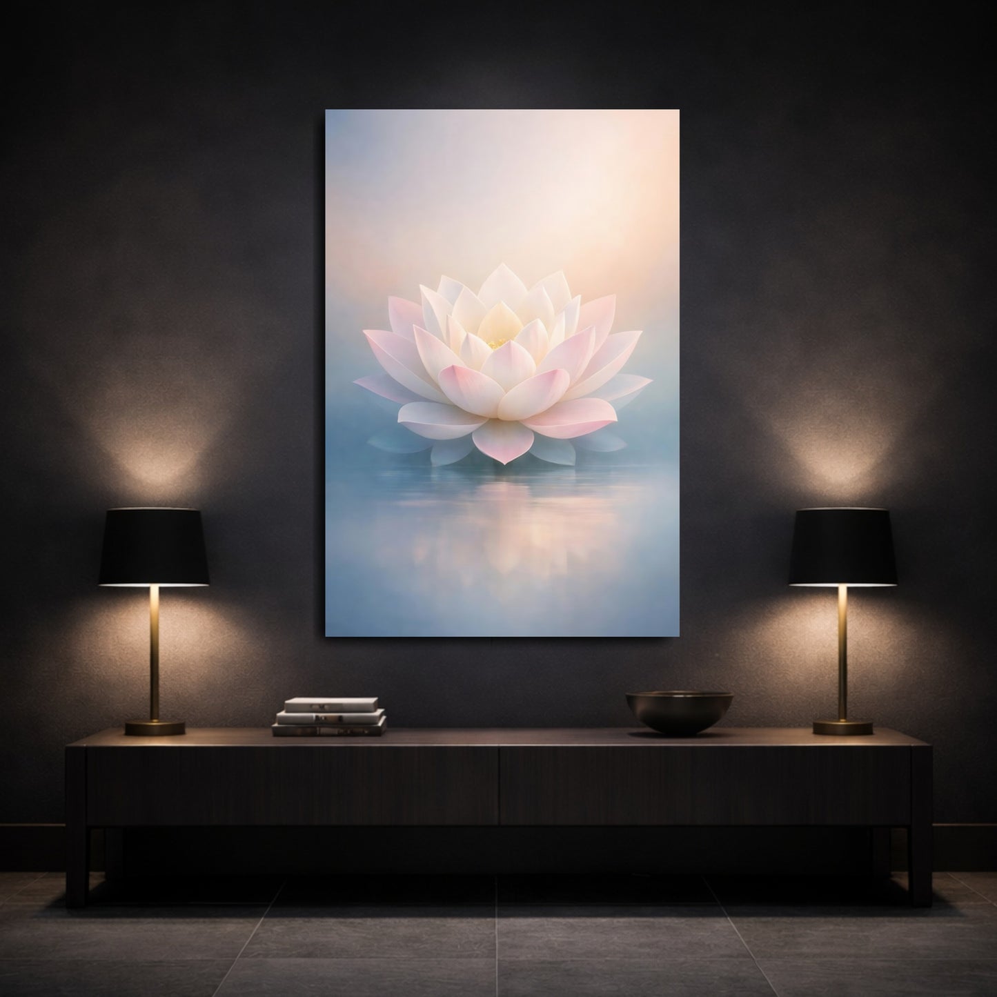 Mockup 2. Floral Lotus Flower Pink Lotus shown as stretched canvas wall art