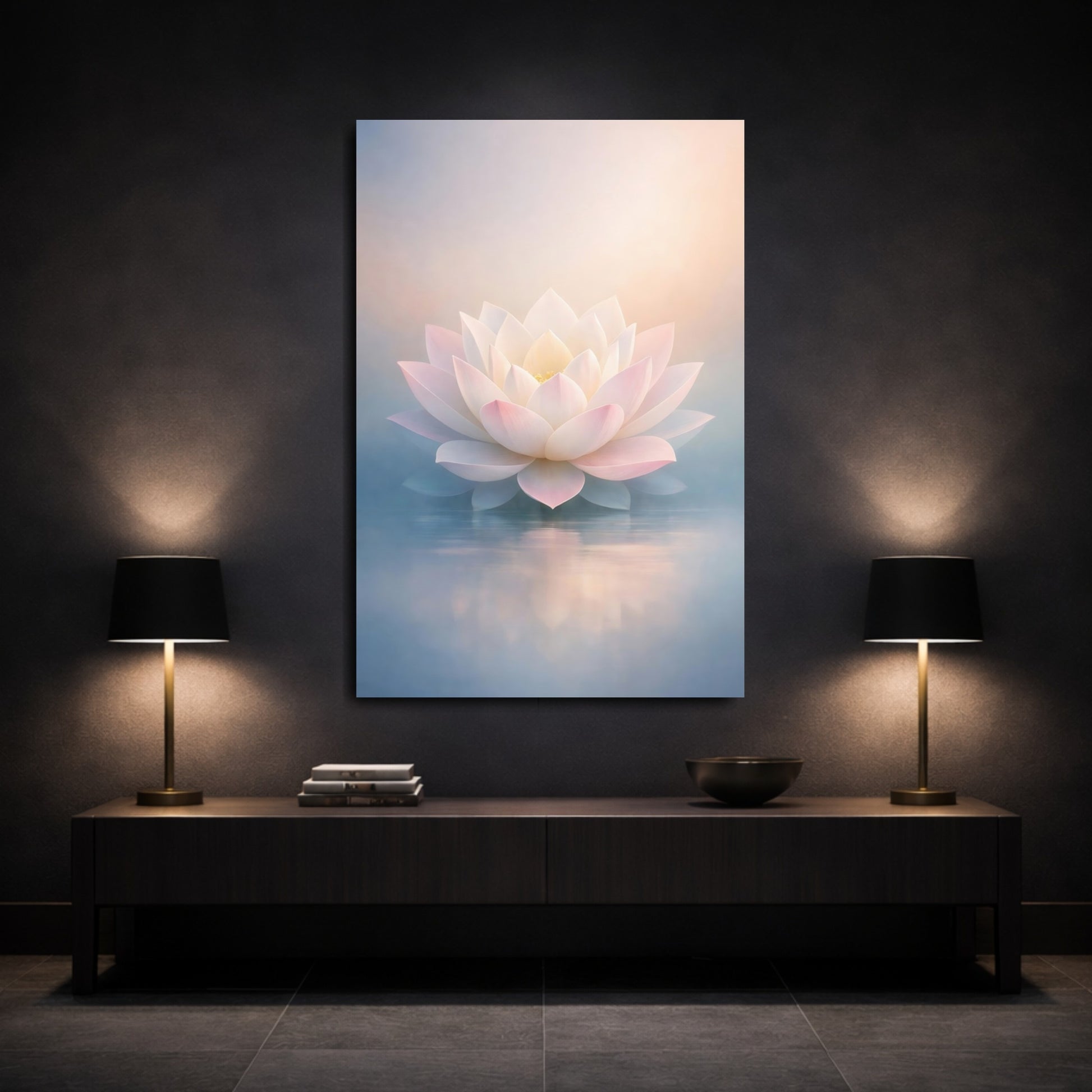 Mockup 2. Floral Lotus Flower Pink Lotus shown as stretched canvas wall art
