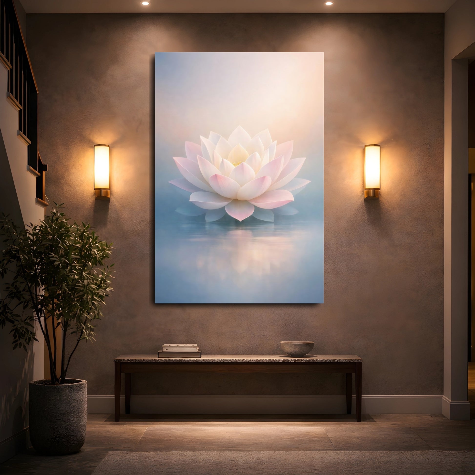 Mockup 4. Floral Lotus Flower Pink Lotus shown as stretched canvas wall art