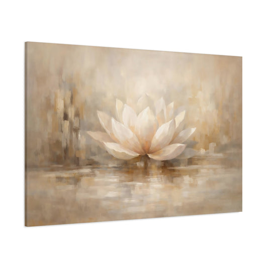 Main Mockup. Floral Lotus Flower Warm Neutrals shown as stretched canvas wall art