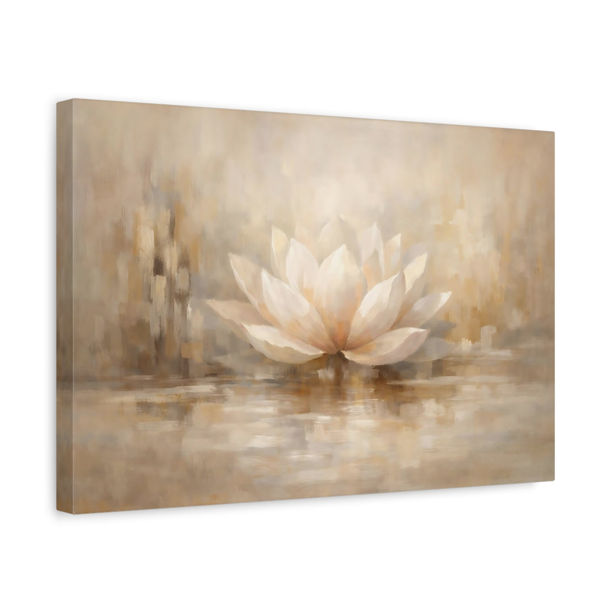 Side Mockup 4. Floral Lotus Flower Warm Neutrals shown as stretched canvas wall art
