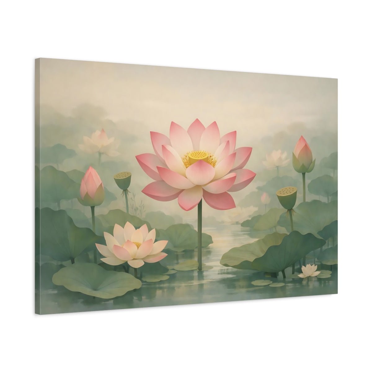 Floral Lotus Flowers Pink - Canvas Wall Art Print - YesArtYes