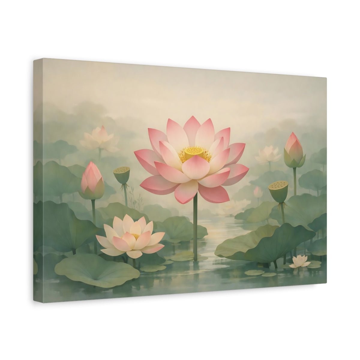 Floral Lotus Flowers Pink - Canvas Wall Art Print - YesArtYes