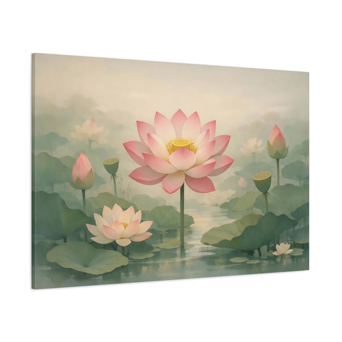 Floral Lotus Flowers Pink - Canvas Wall Art Print - YesArtYes