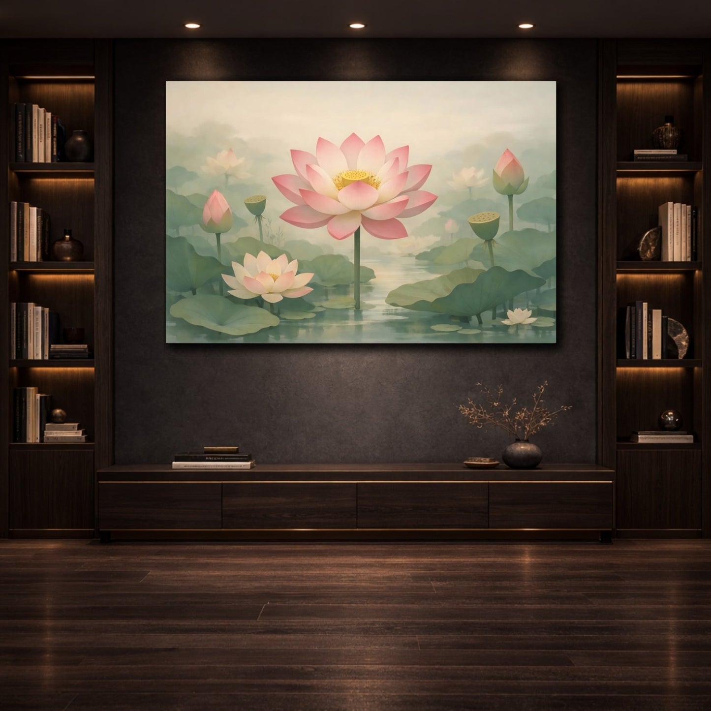 Floral Lotus Flowers Pink - Canvas Wall Art Print - YesArtYes