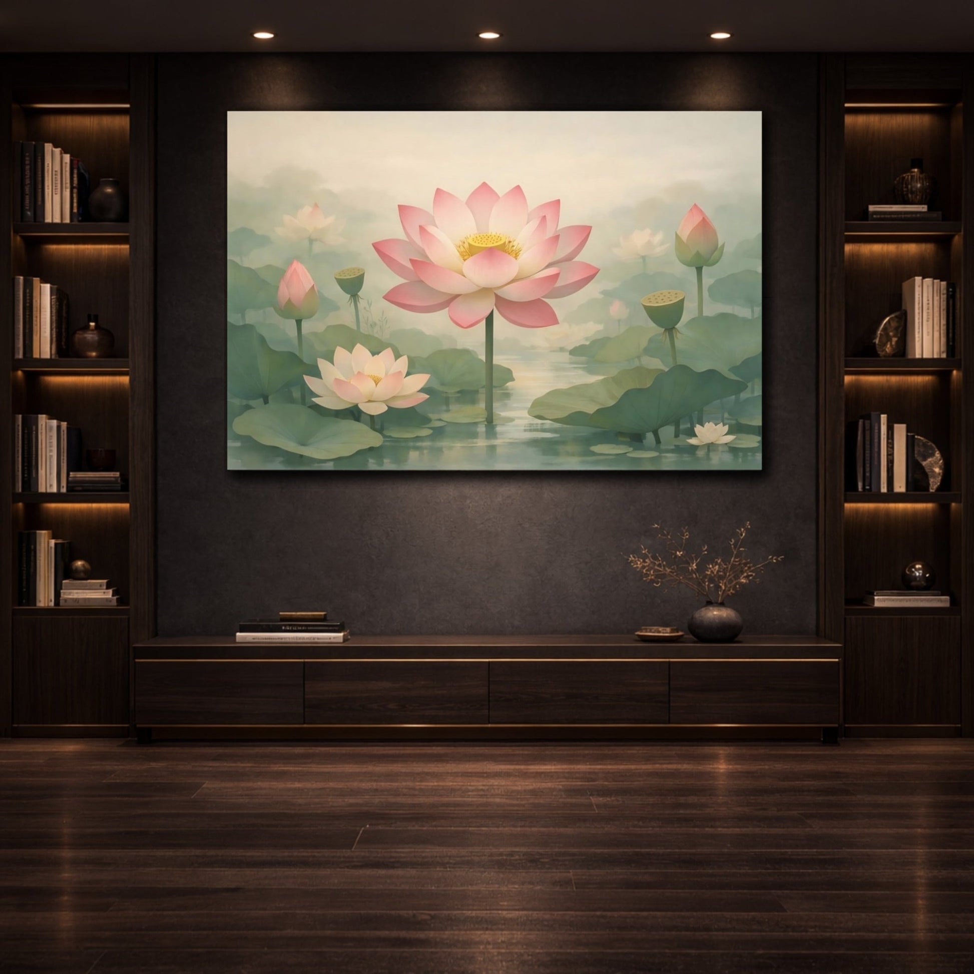 Floral Lotus Flowers Pink - Canvas Wall Art Print - YesArtYes