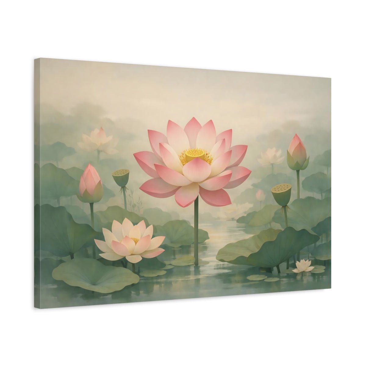 Floral Lotus Flowers Pink - Canvas Wall Art Print - YesArtYes