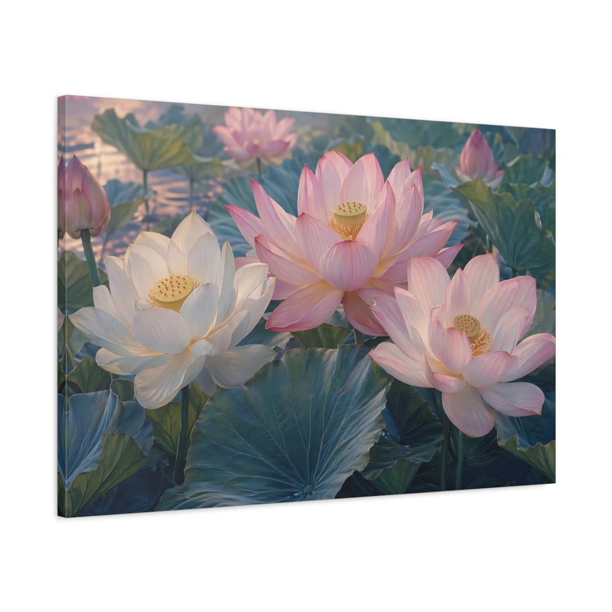 Main Mockup. Floral Lotus Flowers Pink Lotus shown as stretched canvas wall art