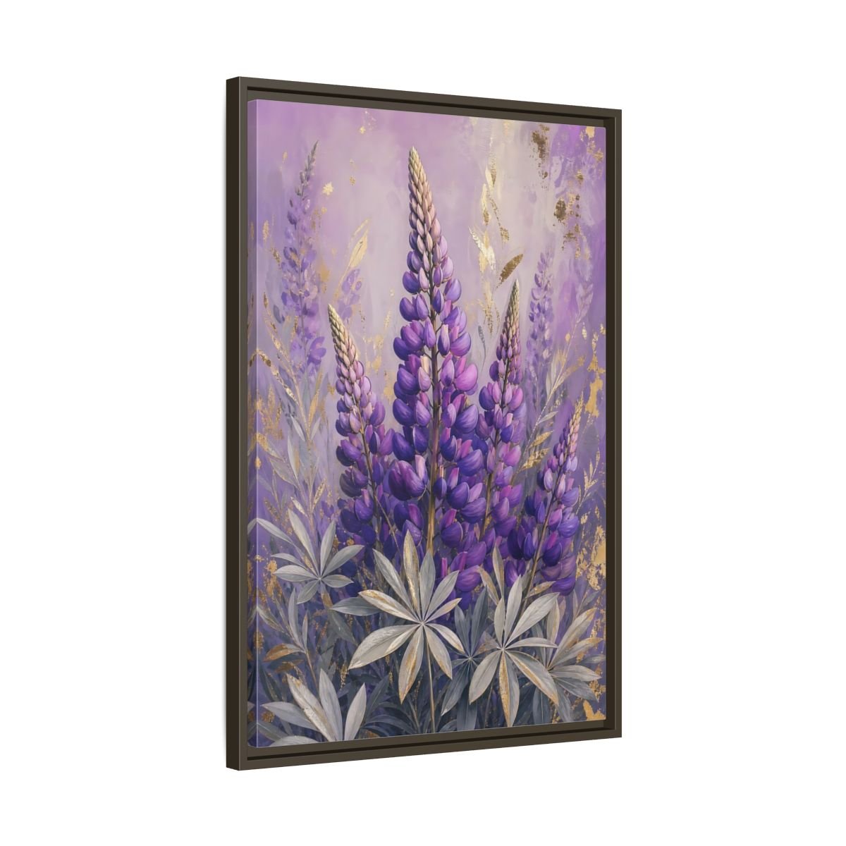 Floral Lupin Flowers Purple Framed Canvas Print – Living Room, Above Fireplace - YesArtYes