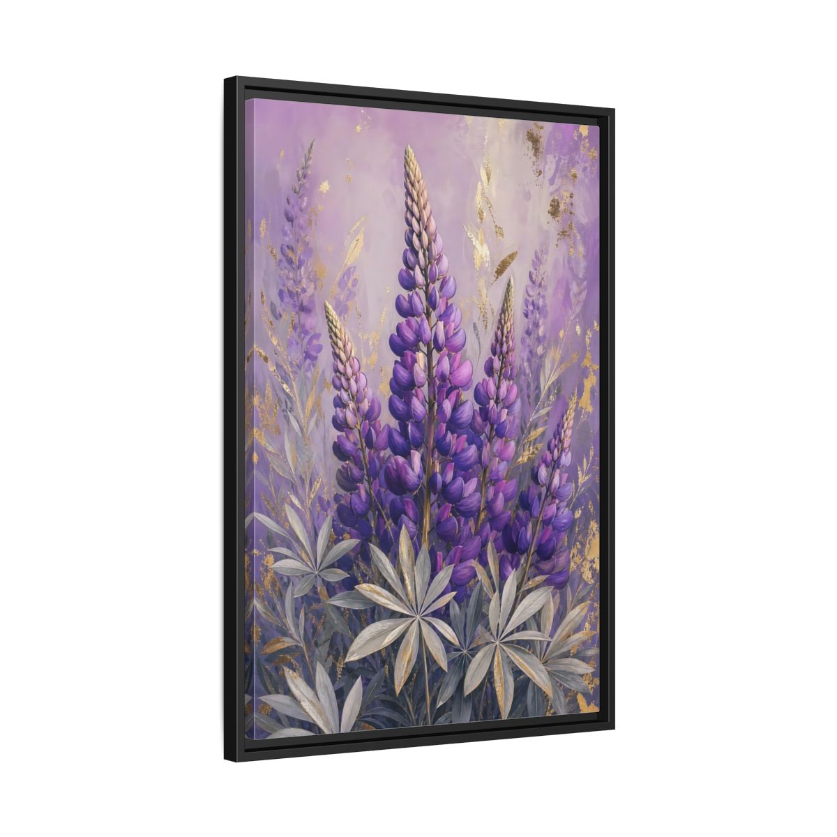 Side Mockup 14. Floral Lupin Flowers Purple Lupin shown as framed canvas print