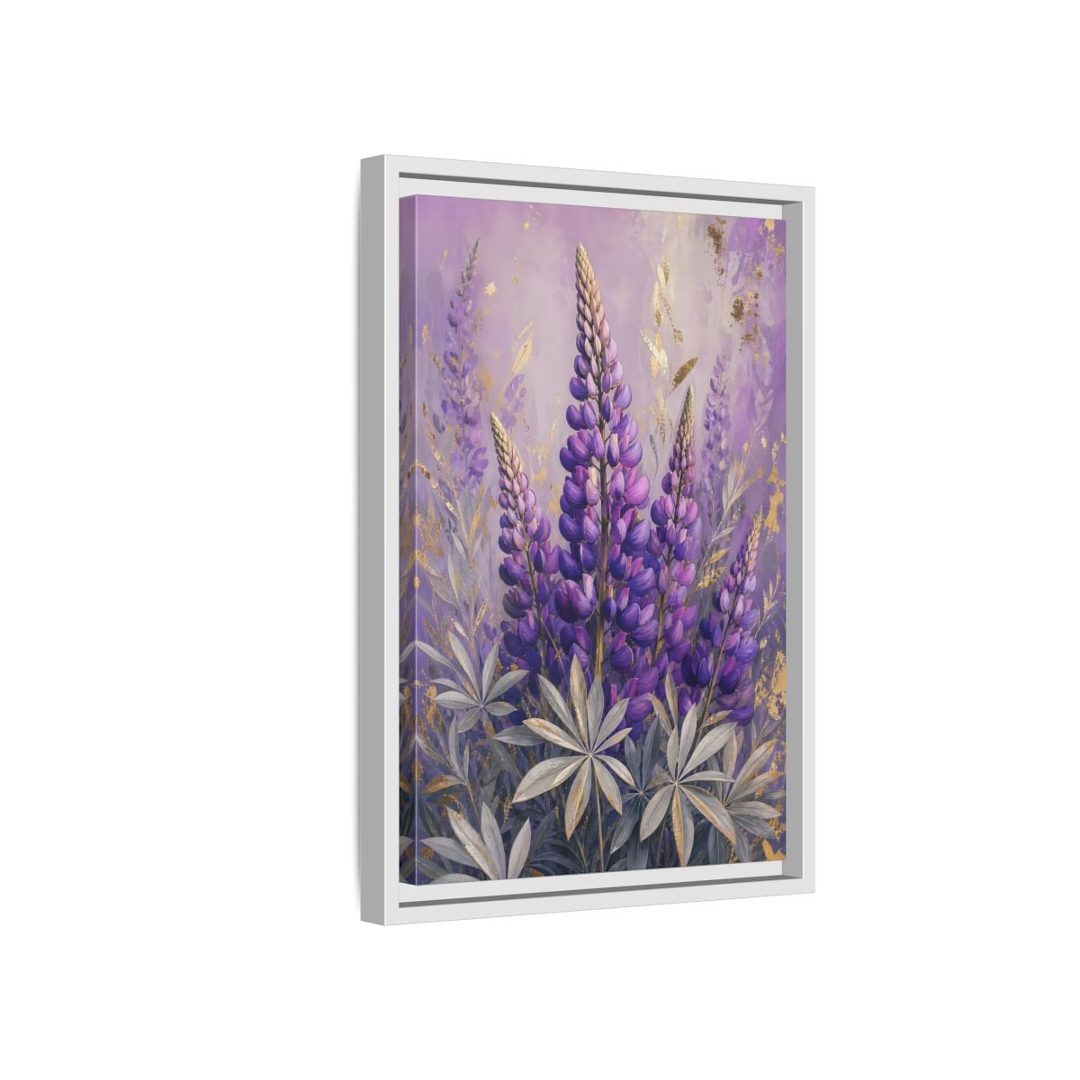Side Mockup 4. Floral Lupin Flowers Purple Lupin shown as framed canvas print