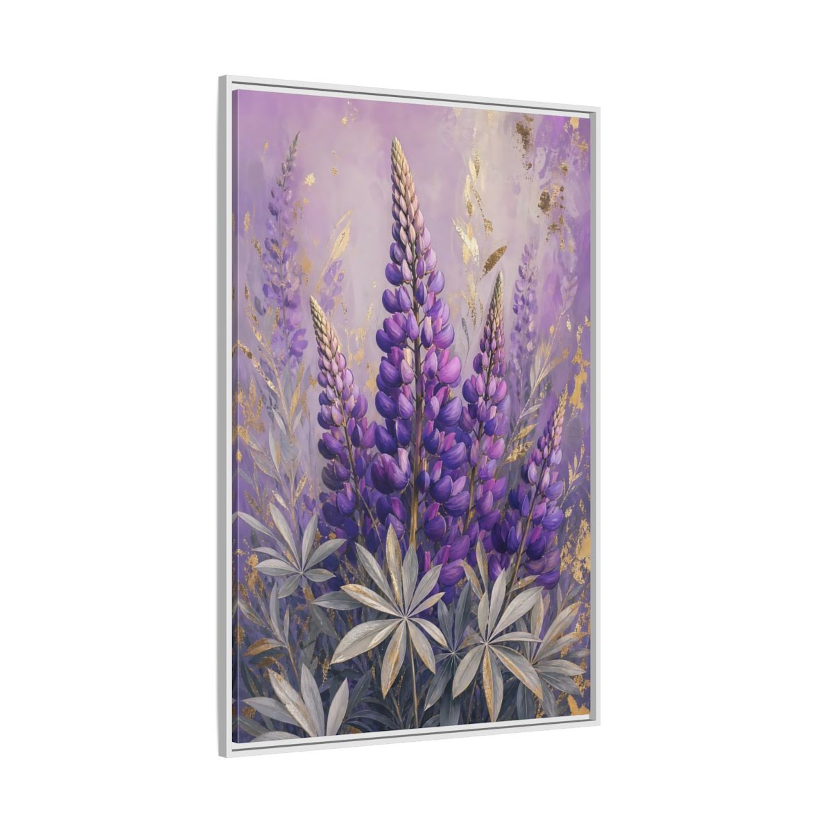 Side Mockup 7. Floral Lupin Flowers Purple Lupin shown as framed canvas print