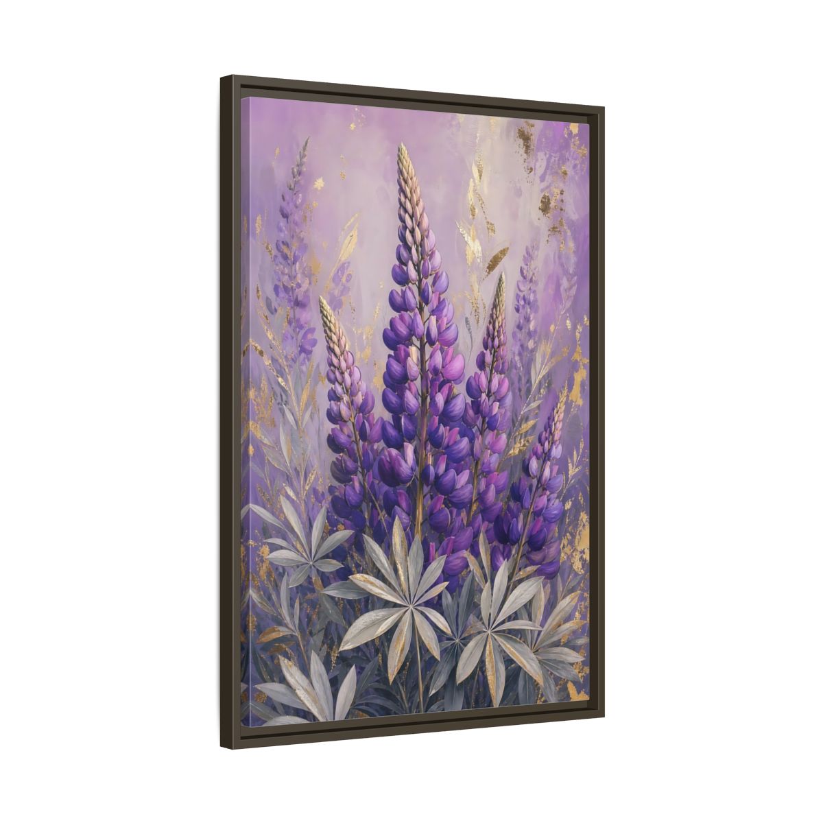 Side Mockup 11. Floral Lupin Flowers Purple Lupin shown as framed canvas print