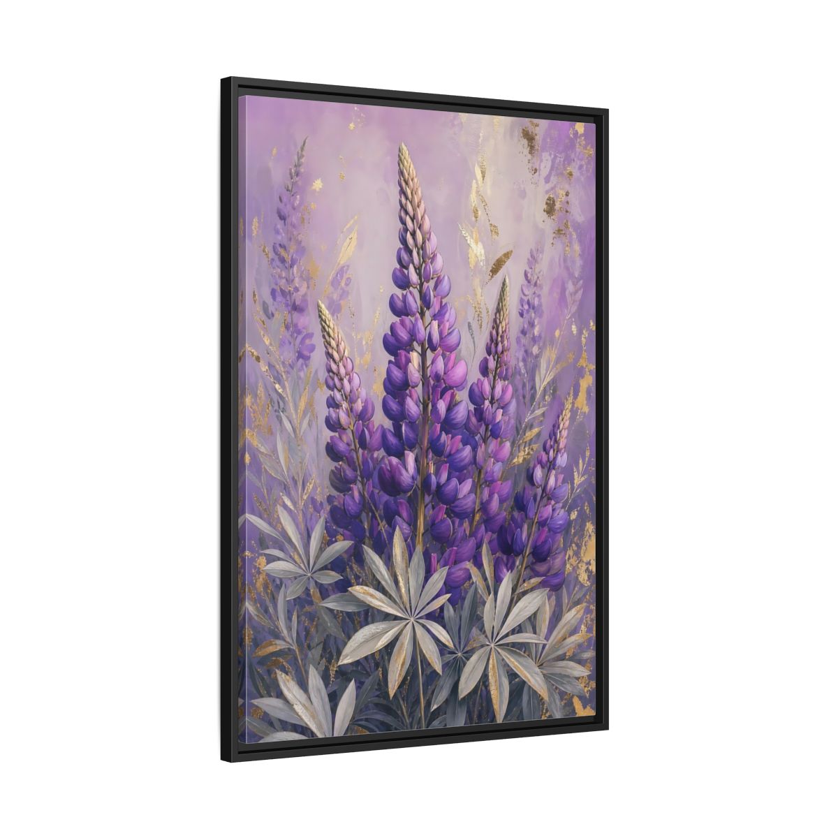 Side Mockup 13. Floral Lupin Flowers Purple Lupin shown as framed canvas print