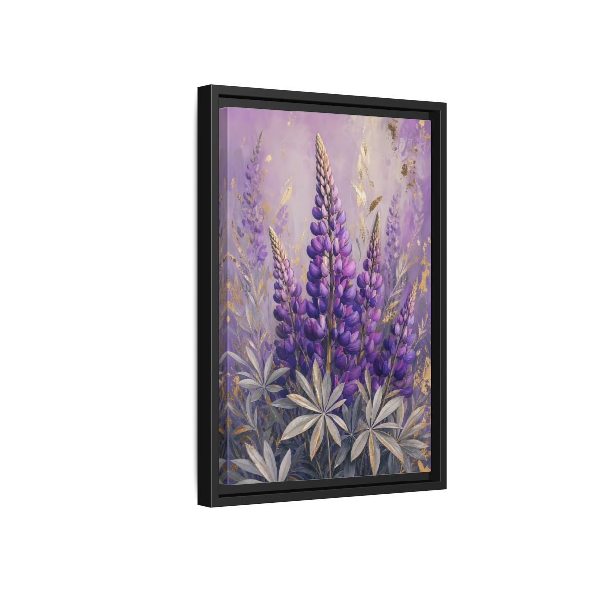 Side Mockup 6. Floral Lupin Flowers Purple Lupin shown as framed canvas print