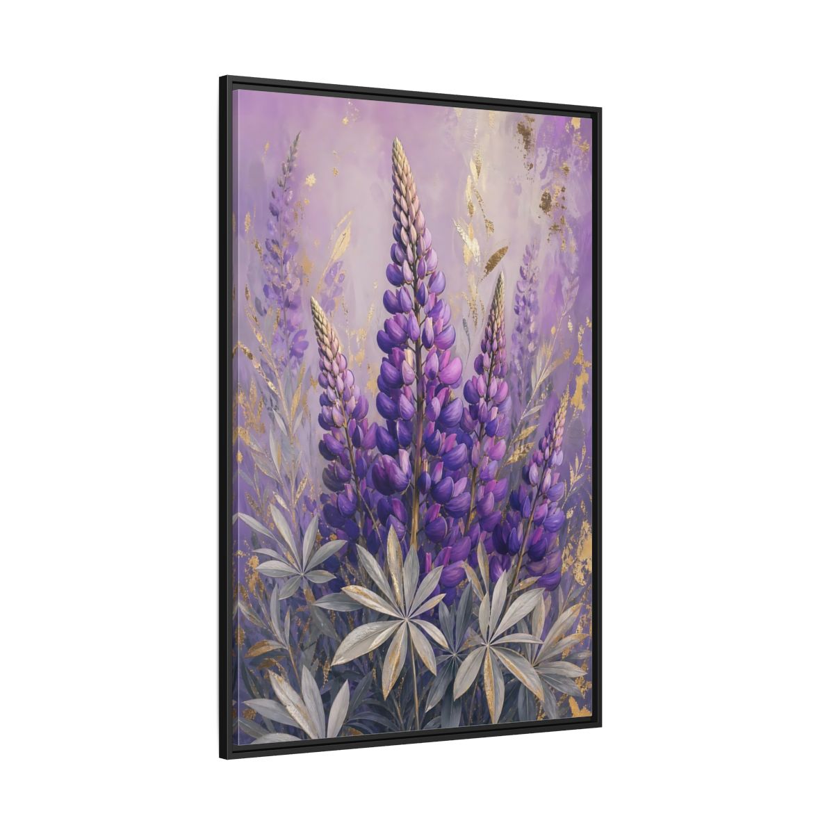 Side Mockup 12. Floral Lupin Flowers Purple Lupin shown as framed canvas print