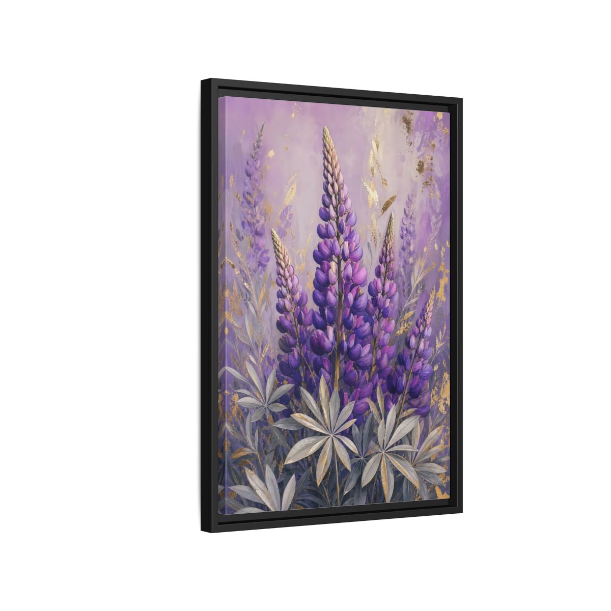 Side Mockup 3. Floral Lupin Flowers Purple Lupin shown as framed canvas print