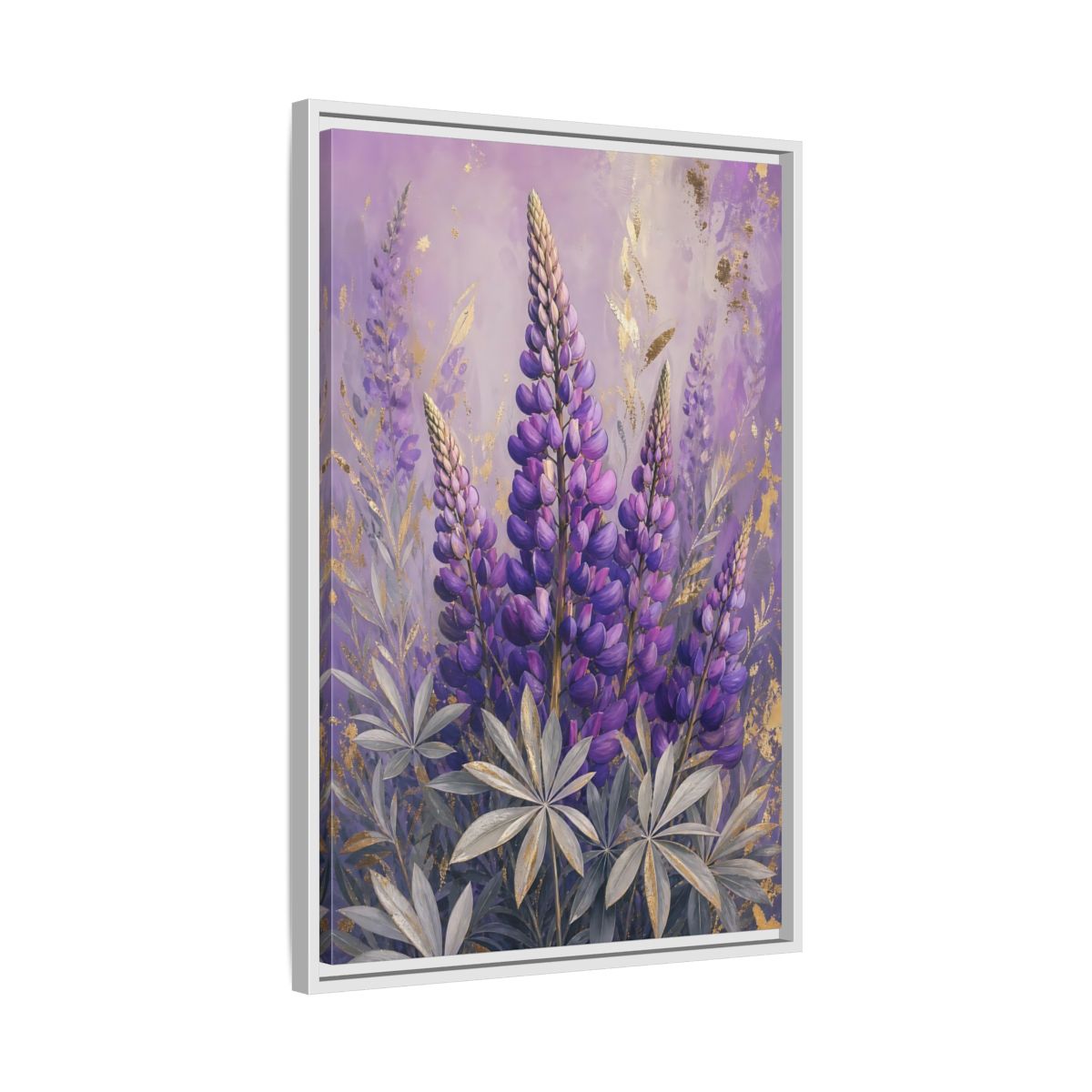 Side Mockup 10. Floral Lupin Flowers Purple Lupin shown as framed canvas print
