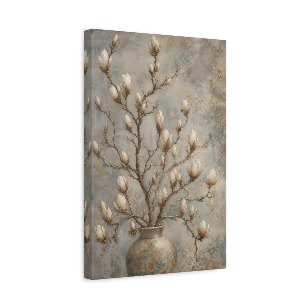 Side Mockup 4. Floral Magnolia Buds Beige Magnolia shown as canvas print