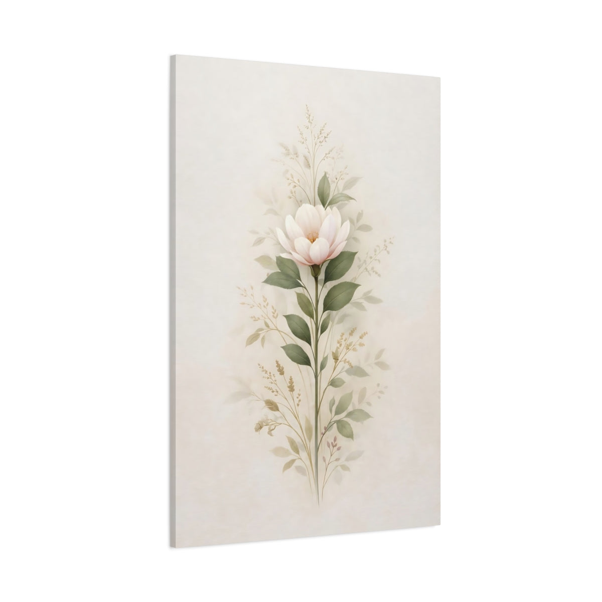 Floral Magnolia Flower Soft Pink Floral shown as stretched canvas wall art