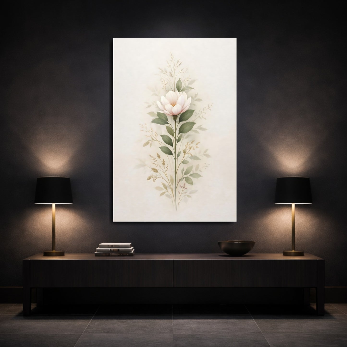Floral Magnolia Flower Soft Pink Floral shown as front canvas room wall art