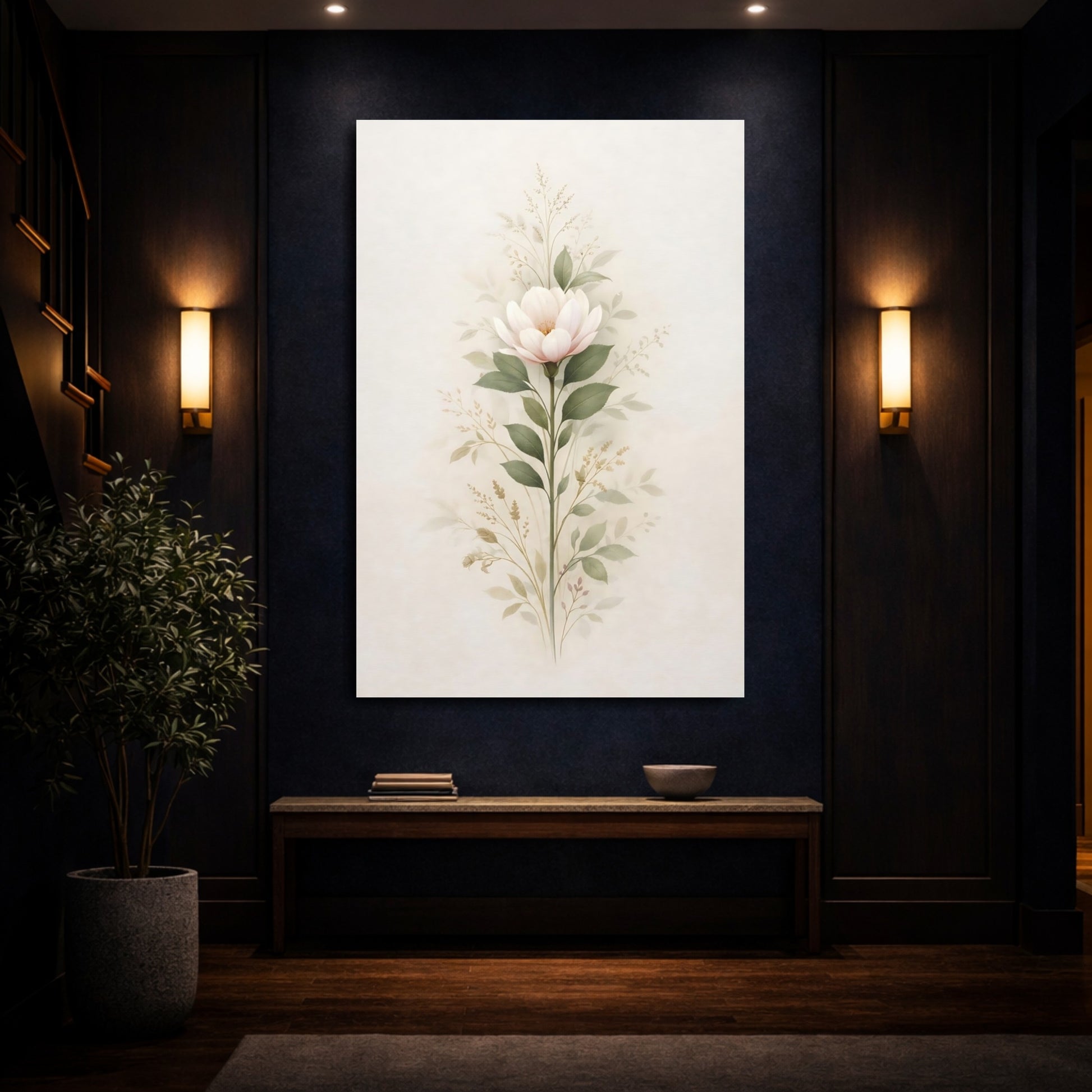 Floral Magnolia Flower Soft Pink Floral shown as front canvas room wall art