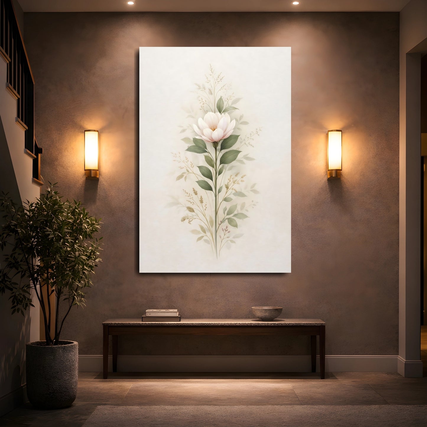 Floral Magnolia Flower Soft Pink Floral shown as front canvas room wall art
