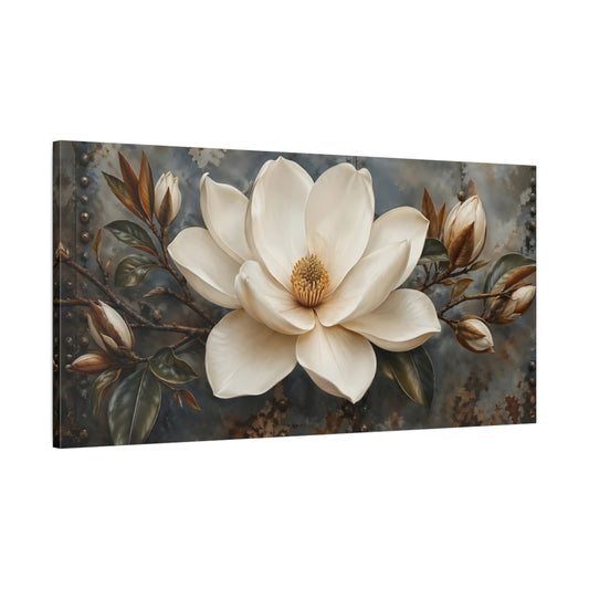 Main Mockup. Floral Magnolia Flower White Rustic Floral shown as stretched canvas wall art