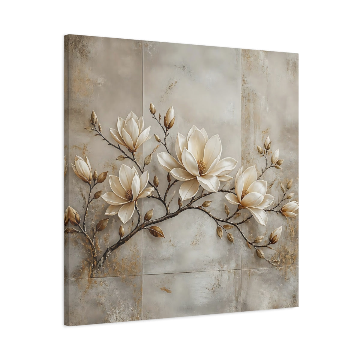 Main Mockup. Floral Magnolia Flowers Cream Magnolia shown as stretched canvas wall art