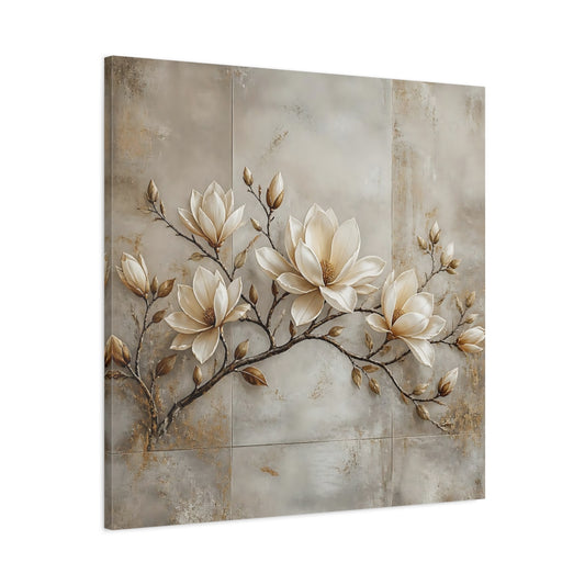 Main Mockup. Floral Magnolia Flowers Cream Magnolia shown as stretched canvas wall art