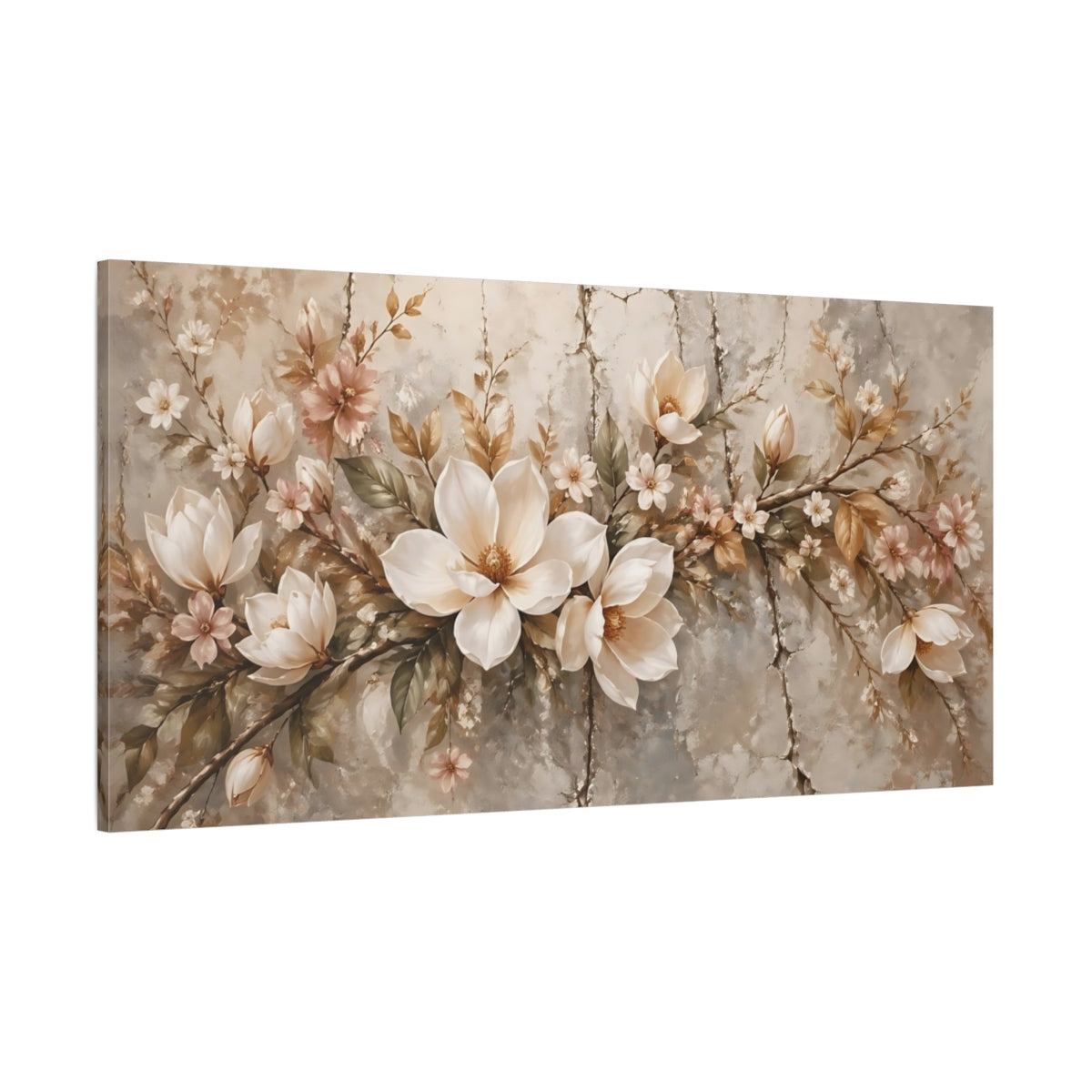 Side Mockup 2. Floral Magnolia Flowers Vintage Floral shown as stretched canvas wall art