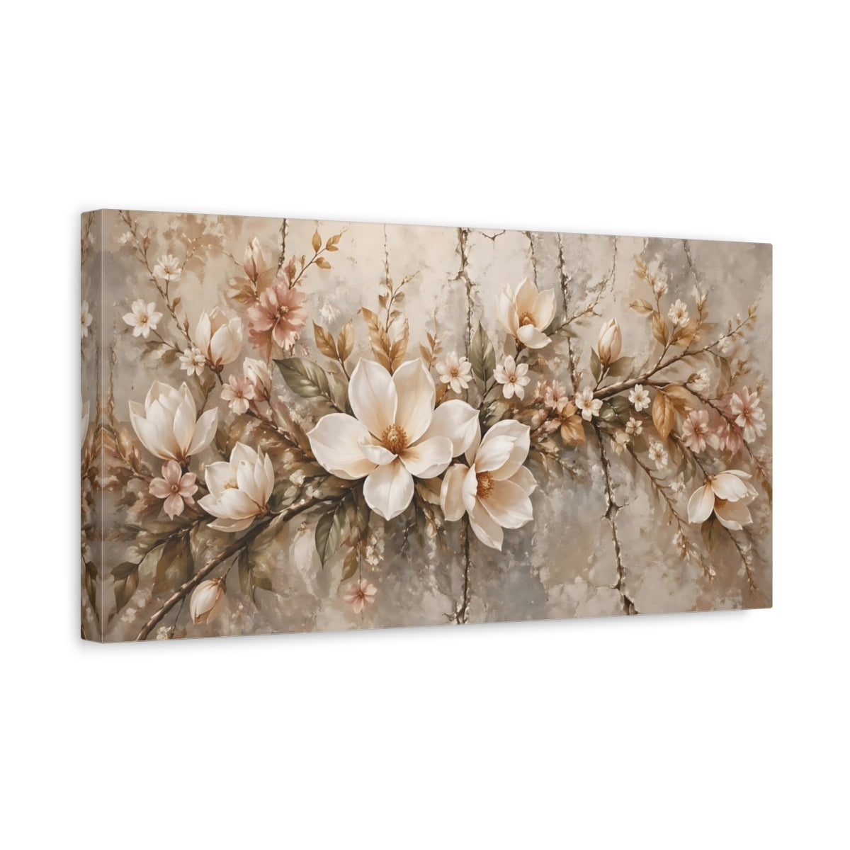 Side Mockup 3. Floral Magnolia Flowers Vintage Floral shown as stretched canvas wall art
